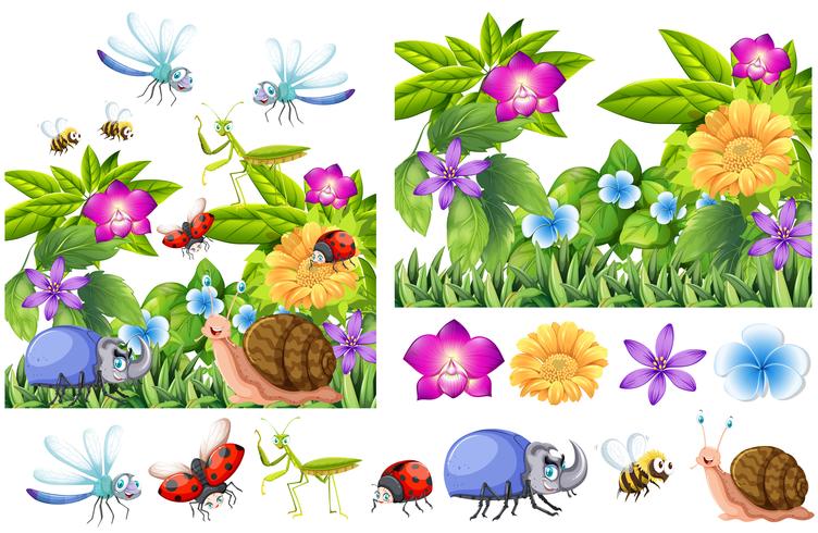 Vele insecten in bloementuin vector