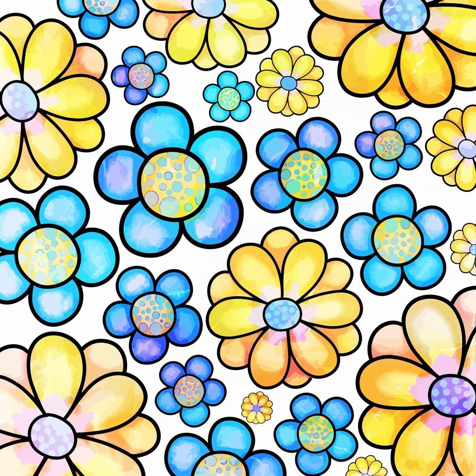 blauwe en gele aquarelbloemen vector