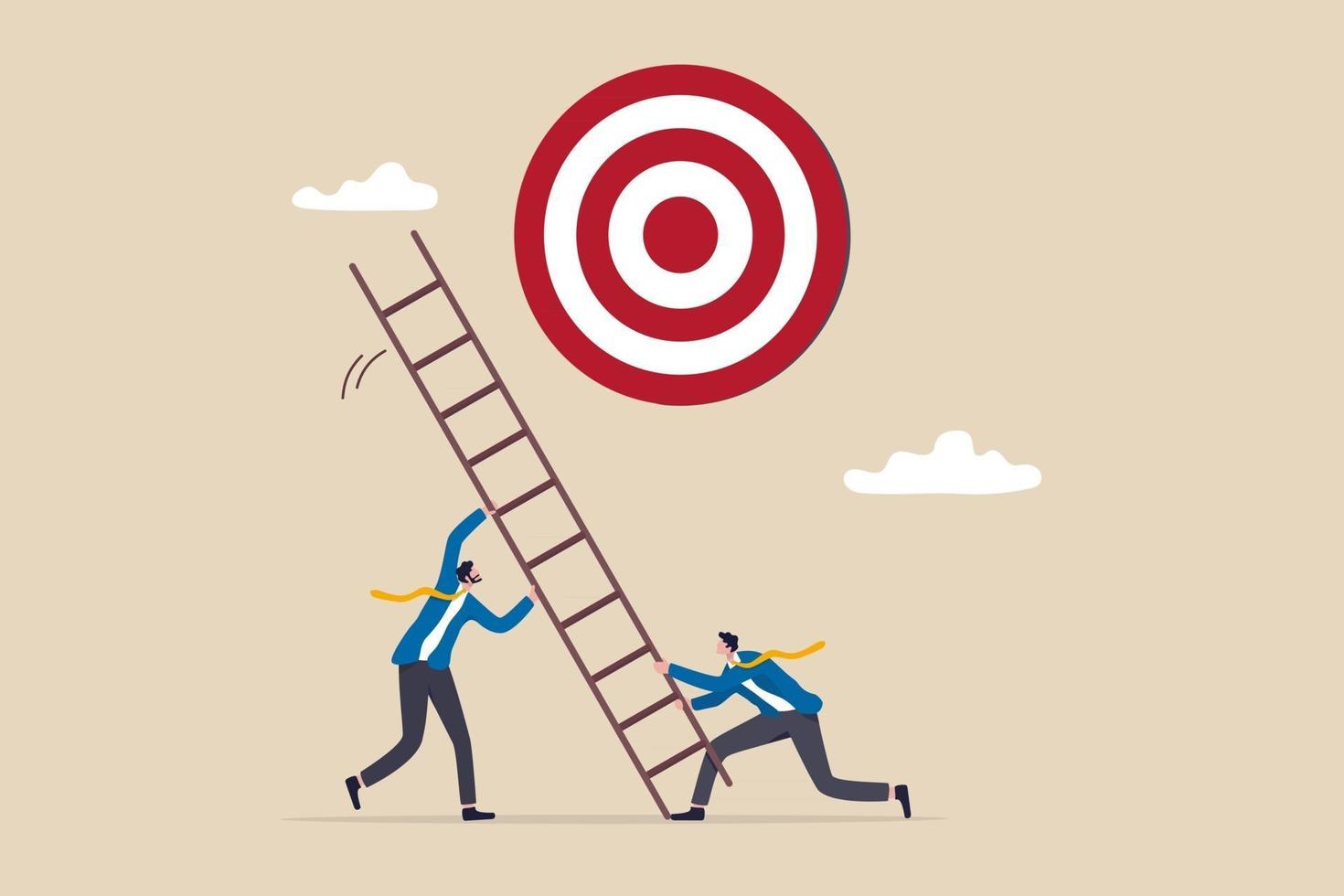 ontwikkel ladder naar succes, stel zakelijk doel, doel, doel en doelstelling, partnerschap en teamwerk tot kansconcept, zakenmensenteam helpt bij het opzetten van de ladder van succes om het doel te bereiken. vector