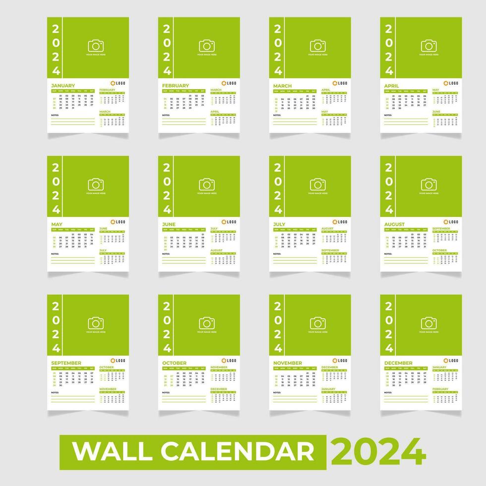 muur kalender 2024 vector ontwerp sjabloon. reeks van 12 Pagina's muur kalender ontwerp