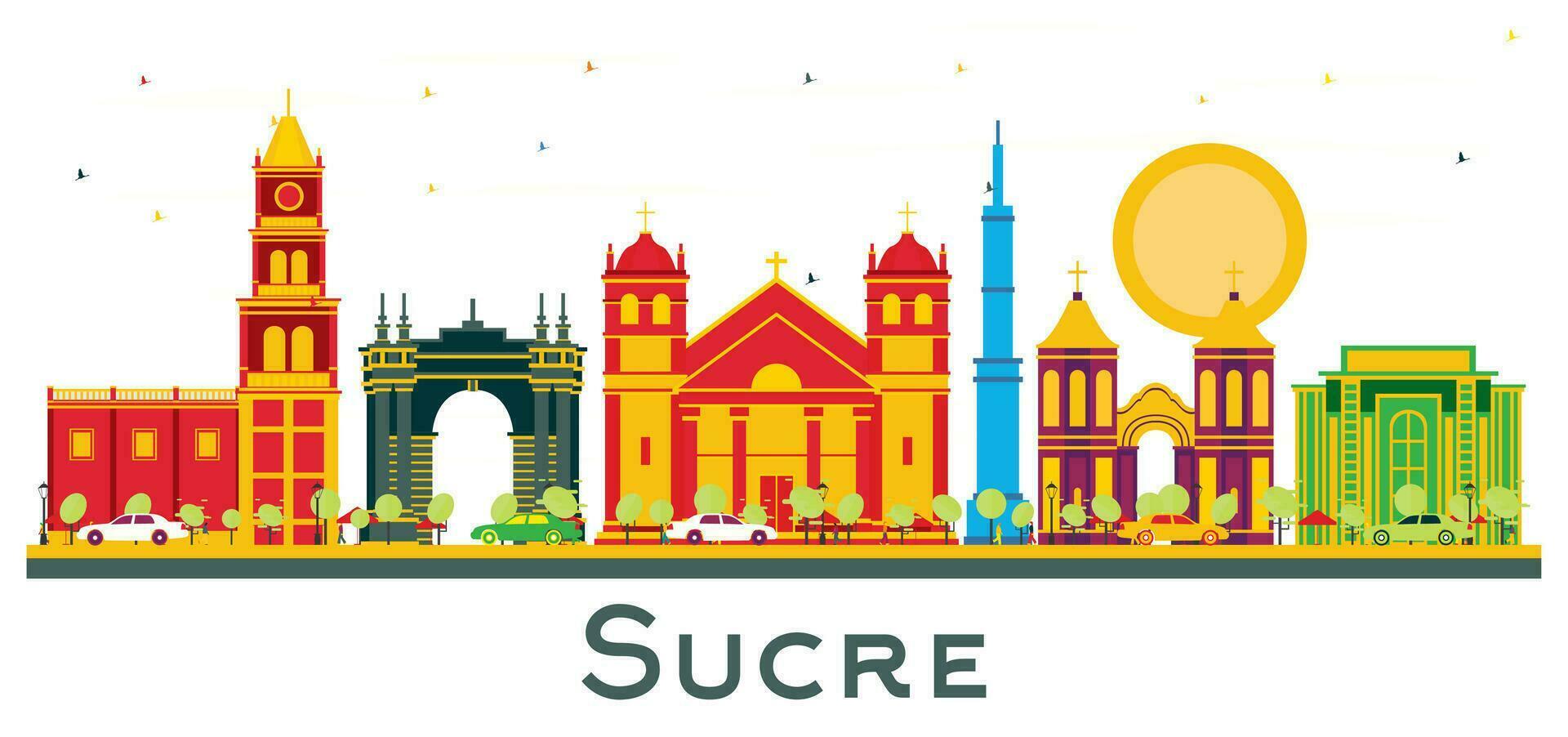 sucre horizon met kleur gebouwen geïsoleerd Aan wit. vector