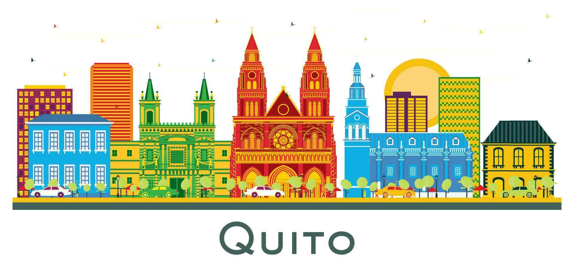 stoppen Ecuador stad horizon met kleur gebouwen geïsoleerd Aan wit. vector