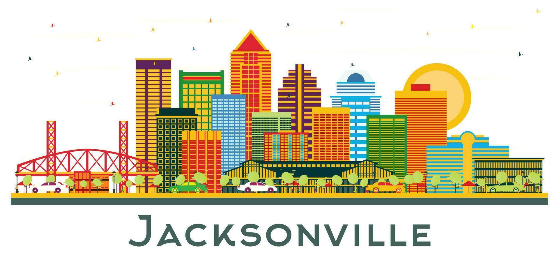 Jacksonville Florida horizon met kleur gebouwen geïsoleerd Aan wit. vector