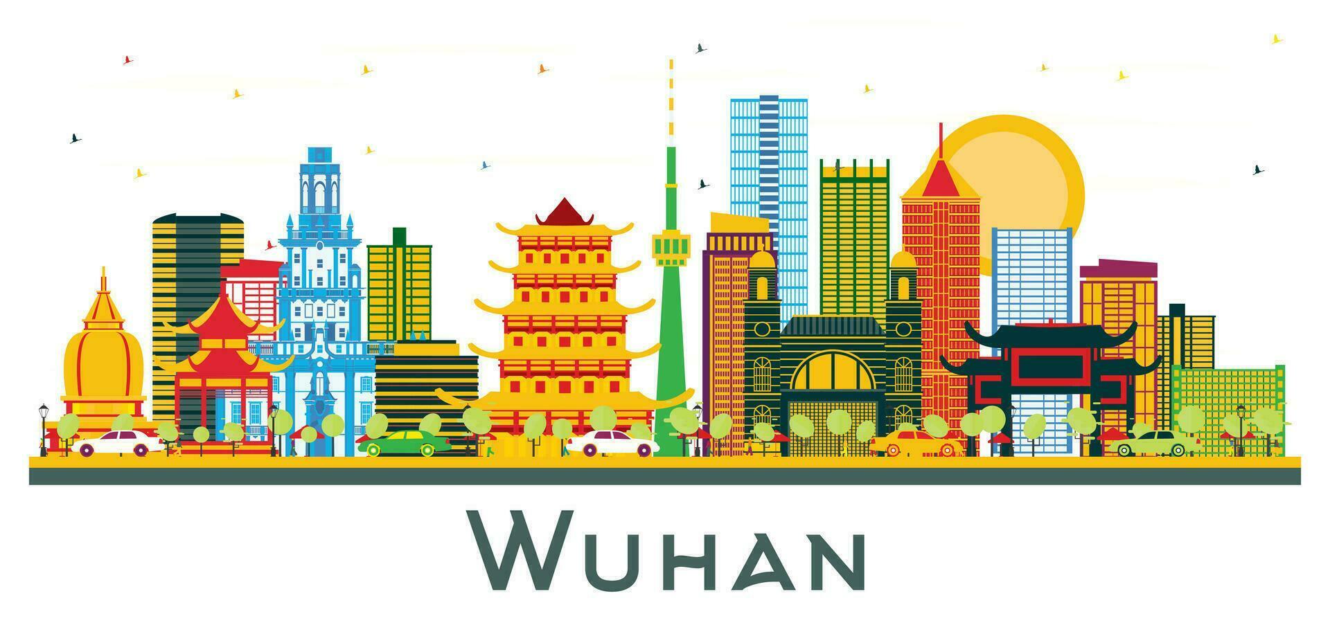 wuhan China stad horizon met kleur gebouwen geïsoleerd Aan wit. vector