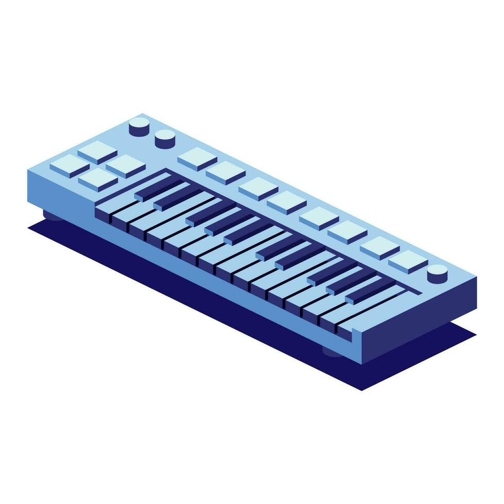 isometrische toetsenbord musical instrument. elektrisch synthesizer geïsoleerd Aan wit achtergrond. 3d ontwerp element. vector