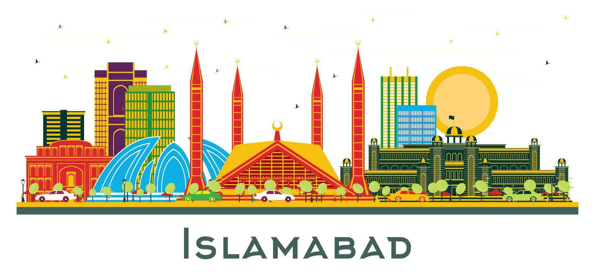 islamabad Pakistan stad horizon met kleur gebouwen geïsoleerd Aan wit. vector