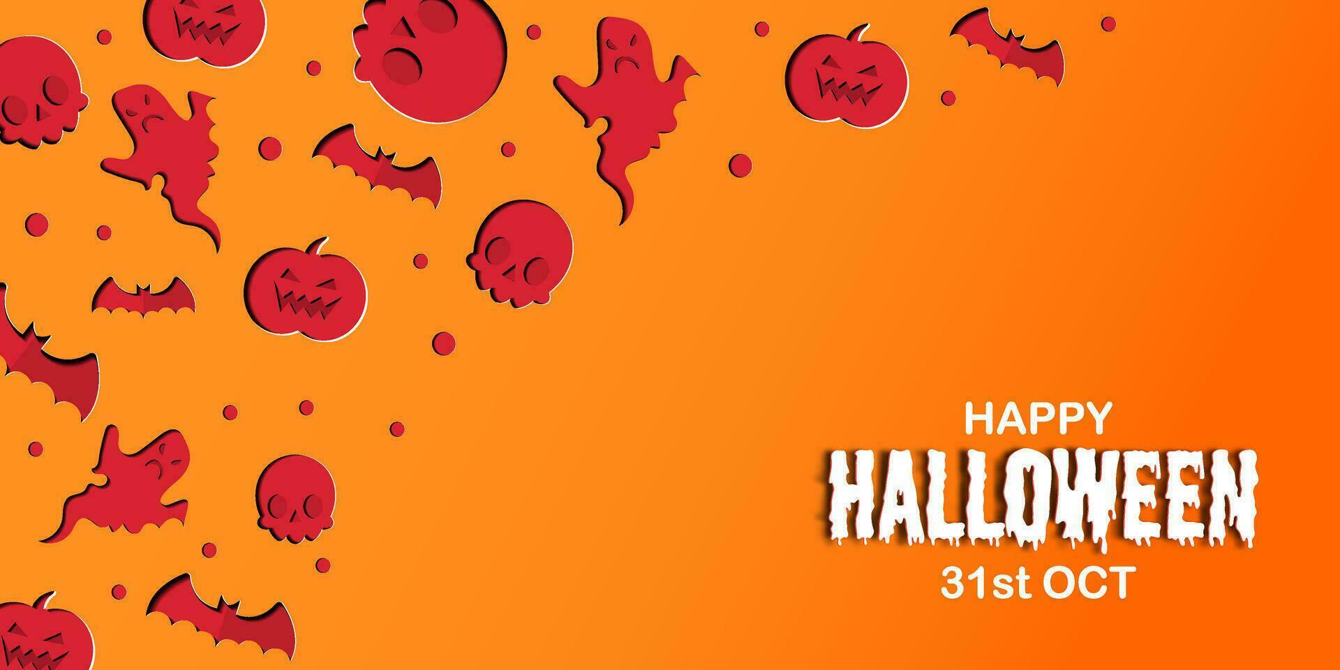 gelukkig halloween banier of partij uitnodiging achtergrond in papier besnoeiing stijl. vector