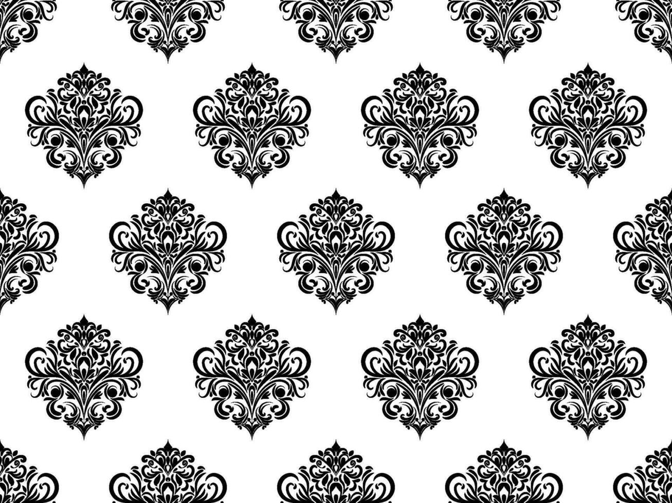 damast naadloos patroon. zwart bloemen luxe Koninklijk behang. bloemen achtergrond. vector