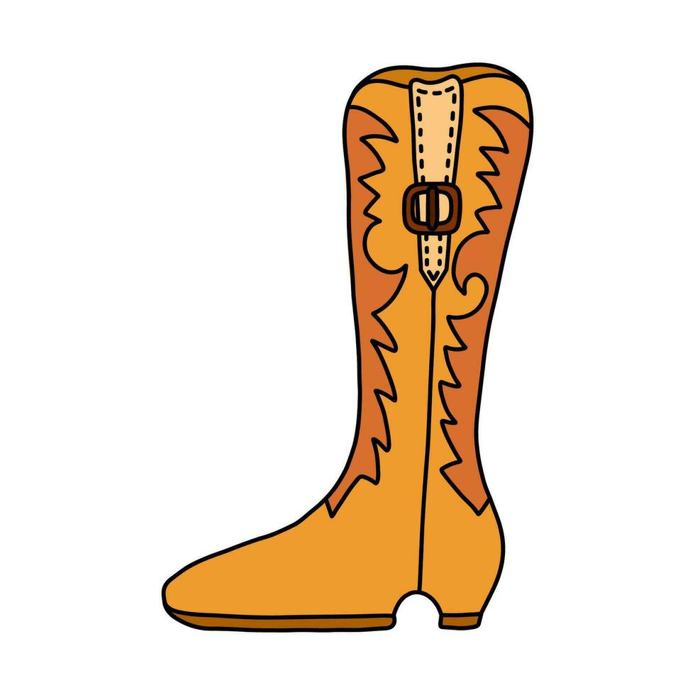 retro tekening met hand- getrokken schets van cowboy laarzen met traditioneel patroon. vector veedrijfster laarzen in western stijl. gemakkelijk grappig schoenen van wild west met ornament voor poster, t-shirt, cowboy feest.