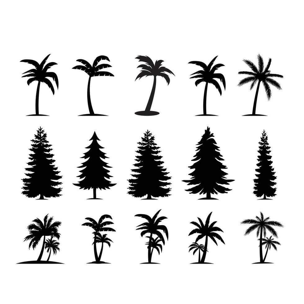 palm bomen zijn reeks geïsoleerd Aan een wit achtergrond. palm silhouetten. ontwerp van palm bomen voor affiches, spandoeken, en promotionele artikelen. vector illustratie