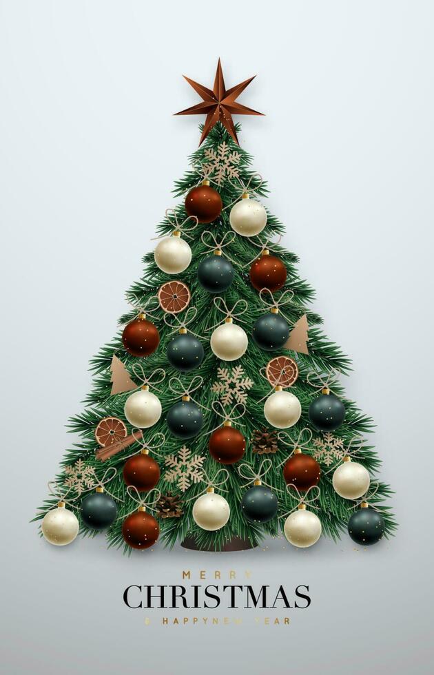 realistische kerstboom met ornamenten vector