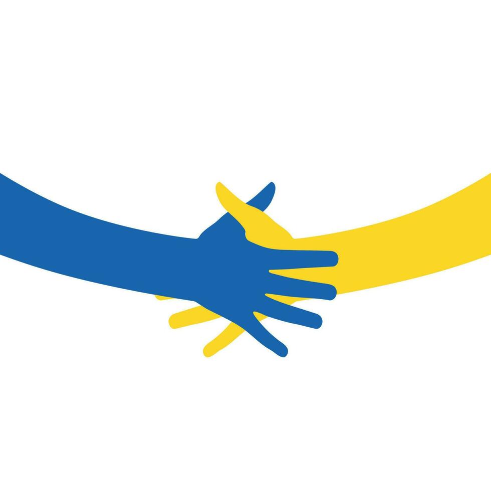 ondersteuning Oekraïne. helpen, opslaan, bidden voor. twee handen kleuren van Oekraïne vlag. hou op oorlog. blauw en geel. vector