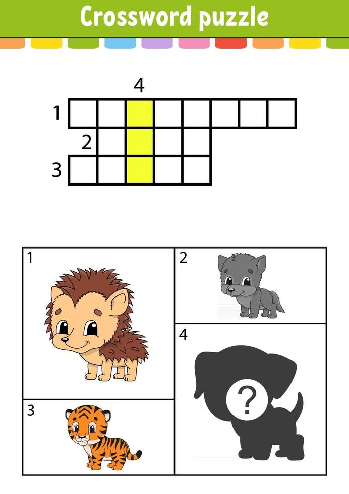 Kruiswoord puzzel. onderwijs ontwikkelen werkblad. activiteitenpagina voor Engels studeren. met kleurenfoto's. spel voor kinderen. geïsoleerde vectorillustratie. grappig karakter. cartoon-stijl. vector