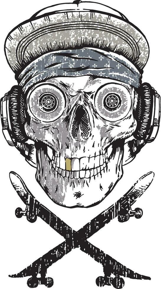 vector illustratie van schedel skateboarder