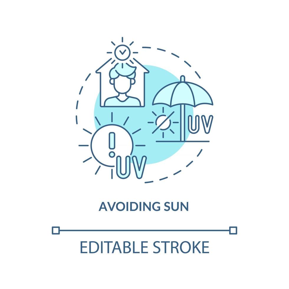 het vermijden van zon concept icoon. warmte-uitputting risico verminderen abstracte idee dunne lijn illustratie. preventie van een zonnesteek. veiligheid in het warme seizoen. vector geïsoleerde omtrek kleur tekening. bewerkbare streek