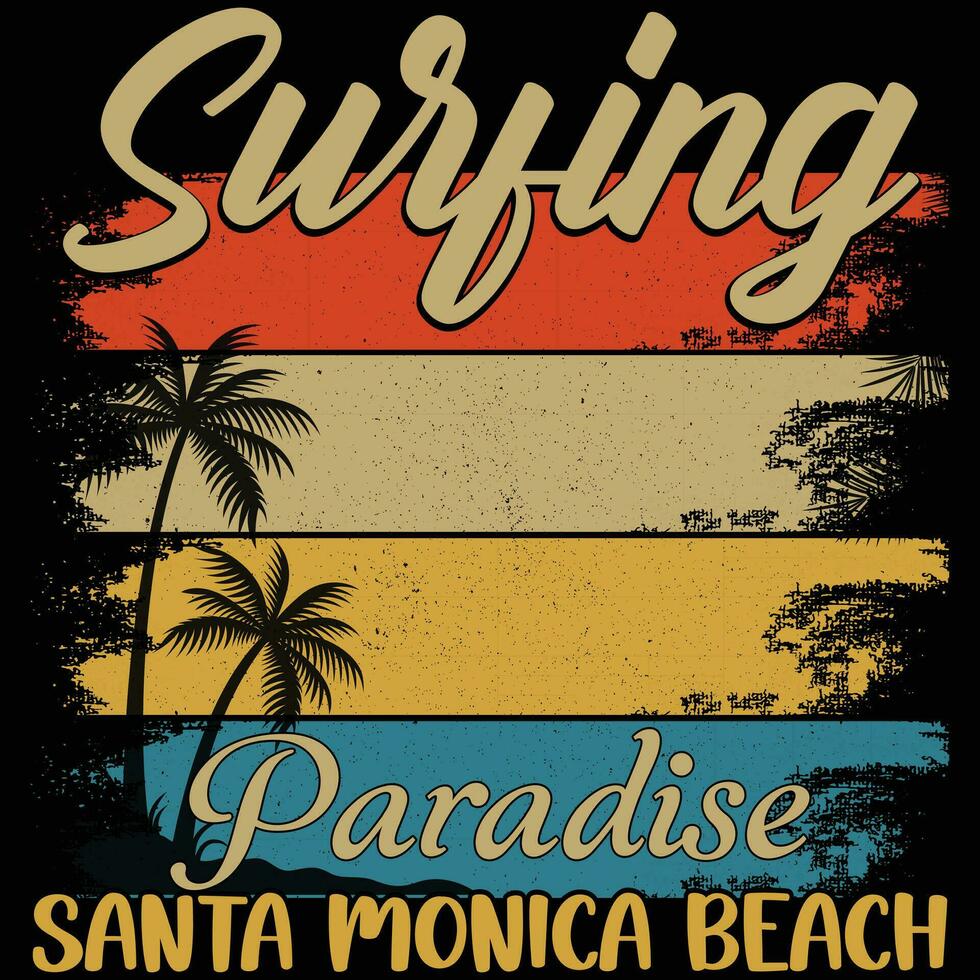 zomer t overhemd ontwerp , surfing paradijs de kerstman monica strand, allemaal u nodig hebben is liefde en een zonsondergang , vector