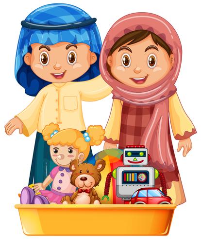 Moslimkinderen en speelgoed in dienblad vector