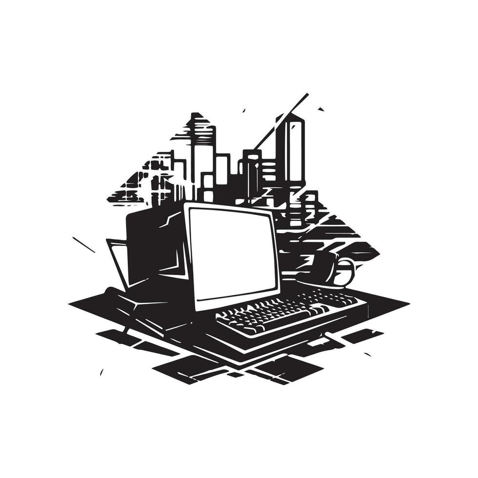 een logo van computer systeem met toetsenbord vector silhouet icoon ontwerp sjabloon geïsoleerd