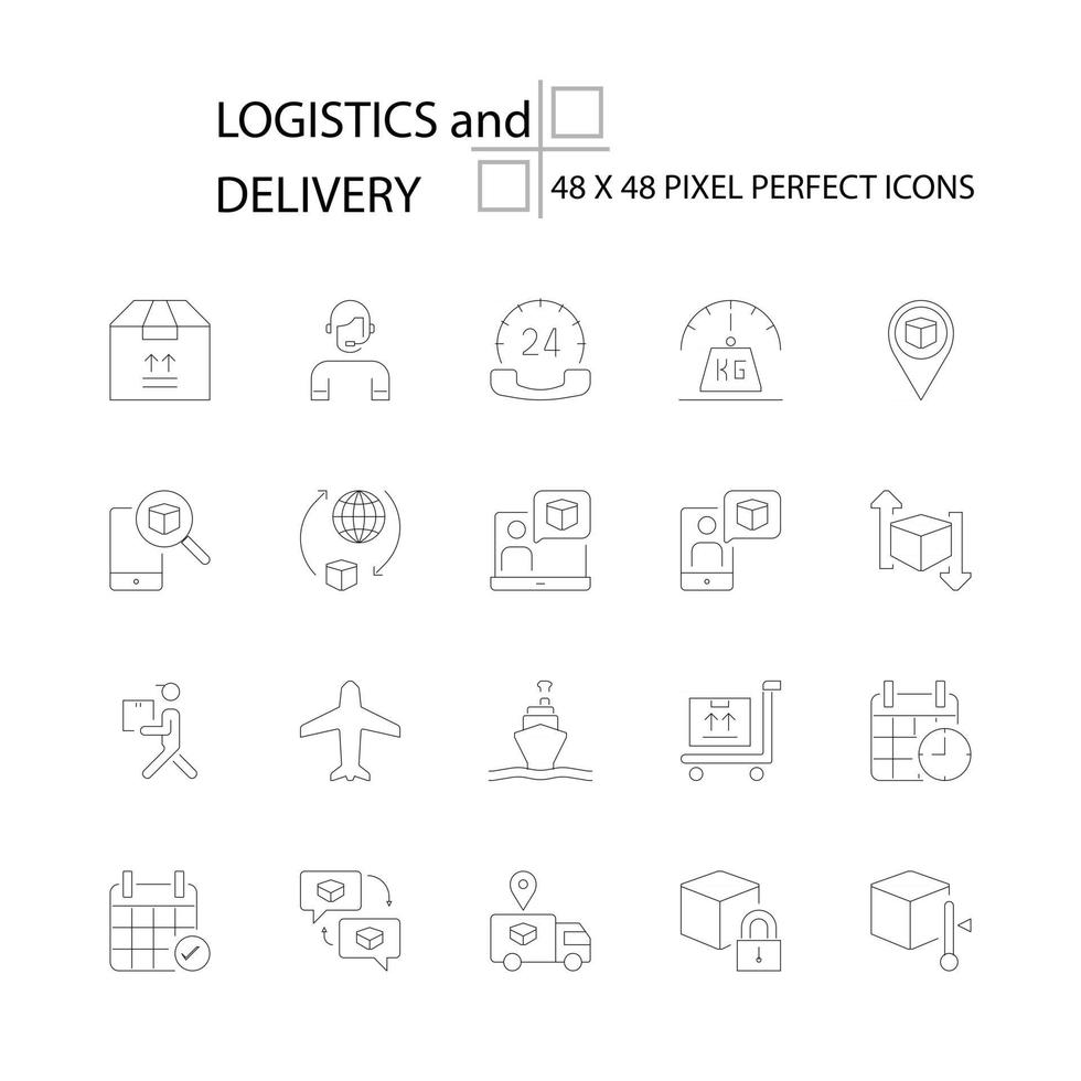 logistiek en levering vector lijn 48x48 pixel perfecte pictogrammen, bewerkbare lijn.