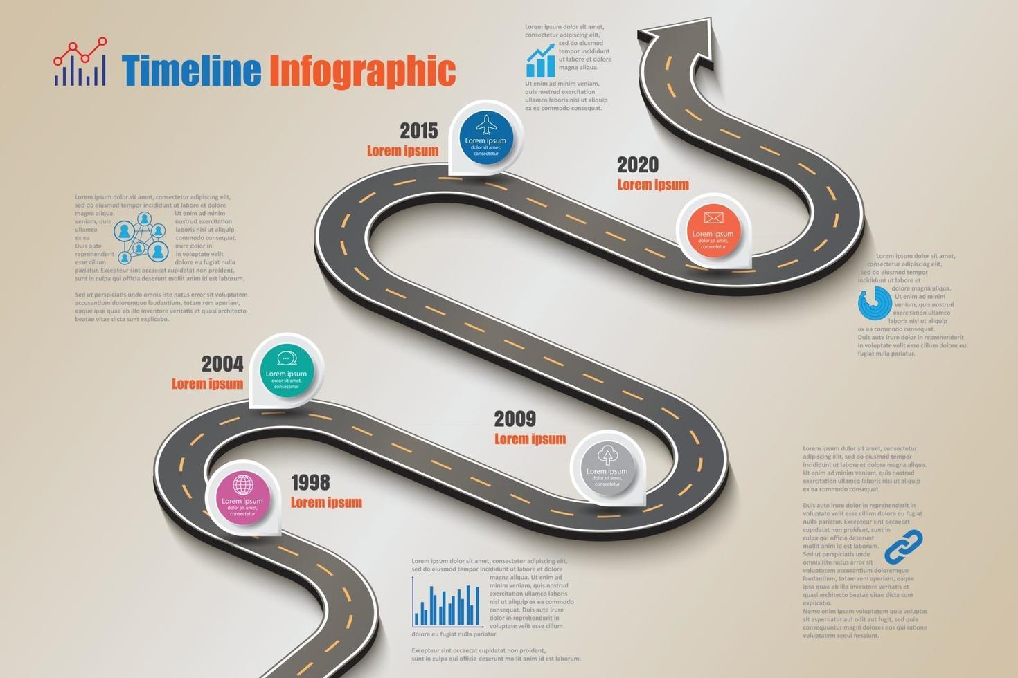 zakelijke routekaart tijdlijn infographic sjabloon met wijzers ontworpen voor abstracte achtergrond mijlpaal moderne diagram procestechnologie digitale marketing gegevens presentatie grafiek vectorillustratie vector