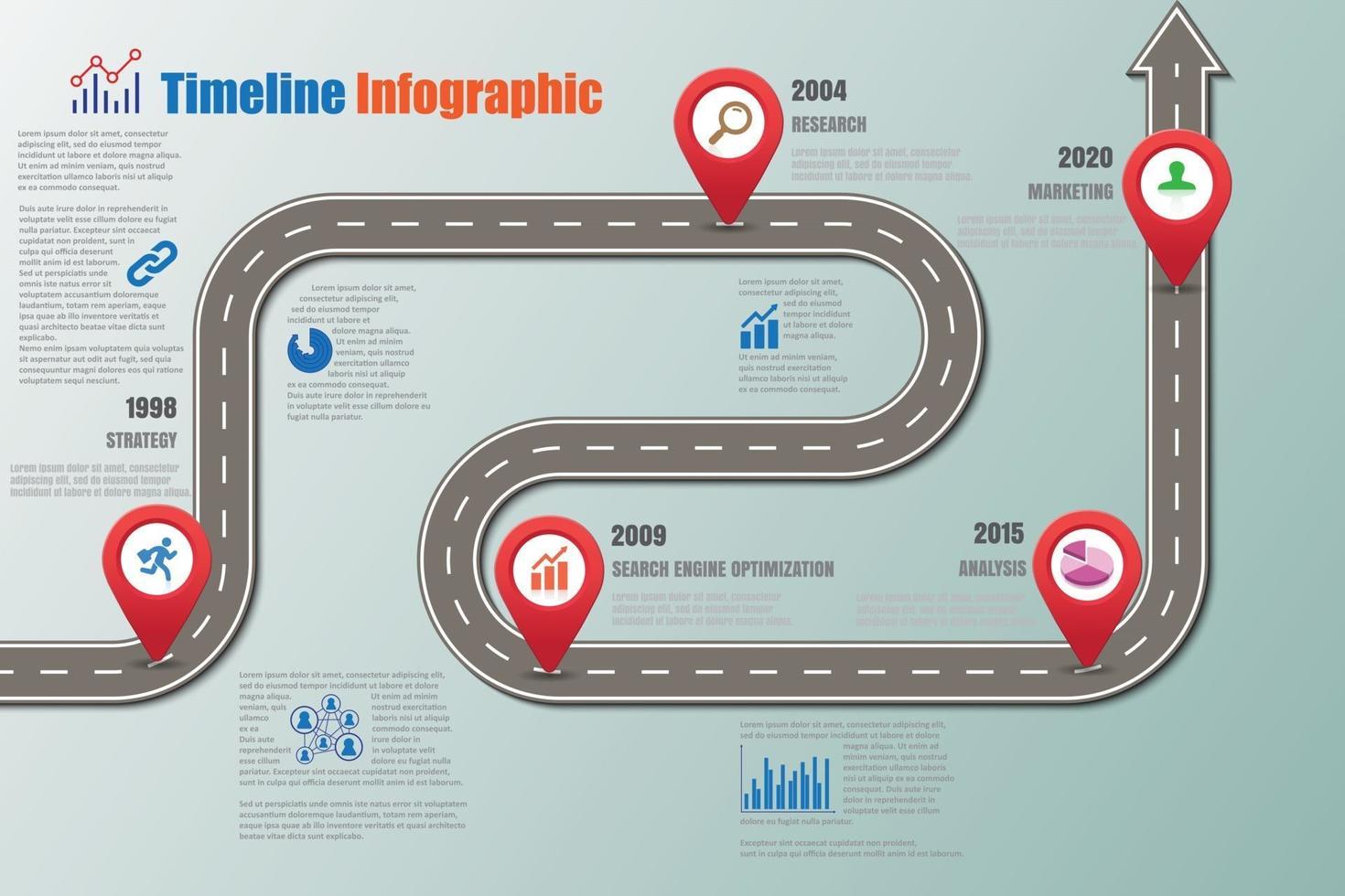 zakelijke routekaart tijdlijn infographic sjabloon met wijzers ontworpen voor abstracte achtergrond moderne diagram proces technologie digitale marketing gegevens presentatie grafiek vectorillustratie vector