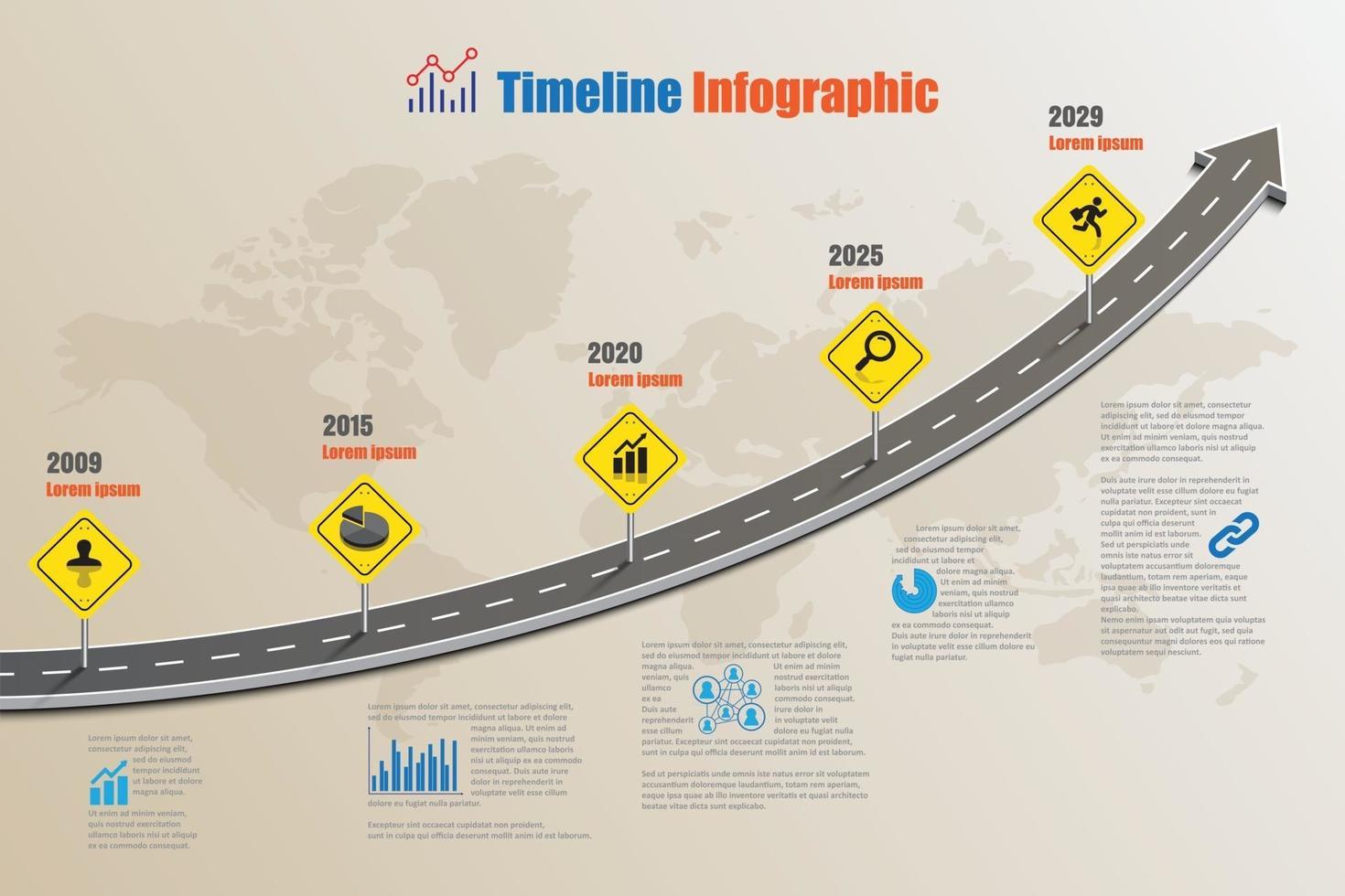 zakelijke routekaart tijdlijn infographic sjabloon met verkeersbord ontwerp voor abstracte achtergrond mijlpaal moderne diagram procestechnologie digitale marketing gegevens presentatie grafiek vectorillustratie vector