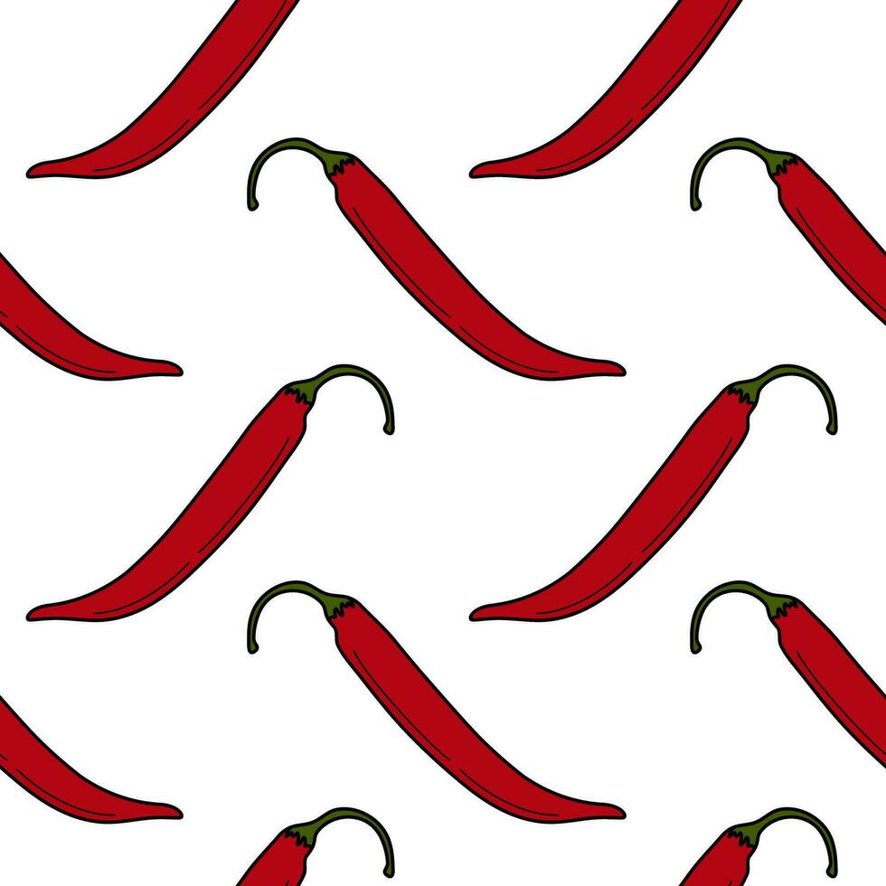naadloos patroon van geheel rood heet Chili paprika's geregisseerd in verschillend routebeschrijving. Mexicaans pittig voedsel vector