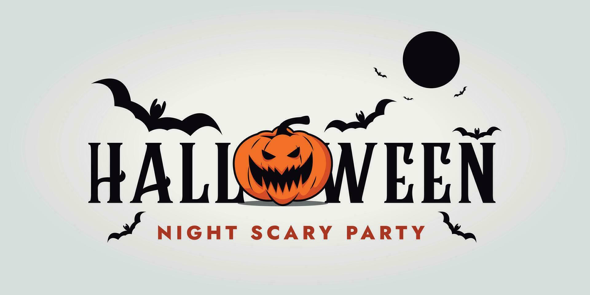 ontwerp achtergrond van halloween evenement logo vector illustratie, nacht eng partij pompoen.