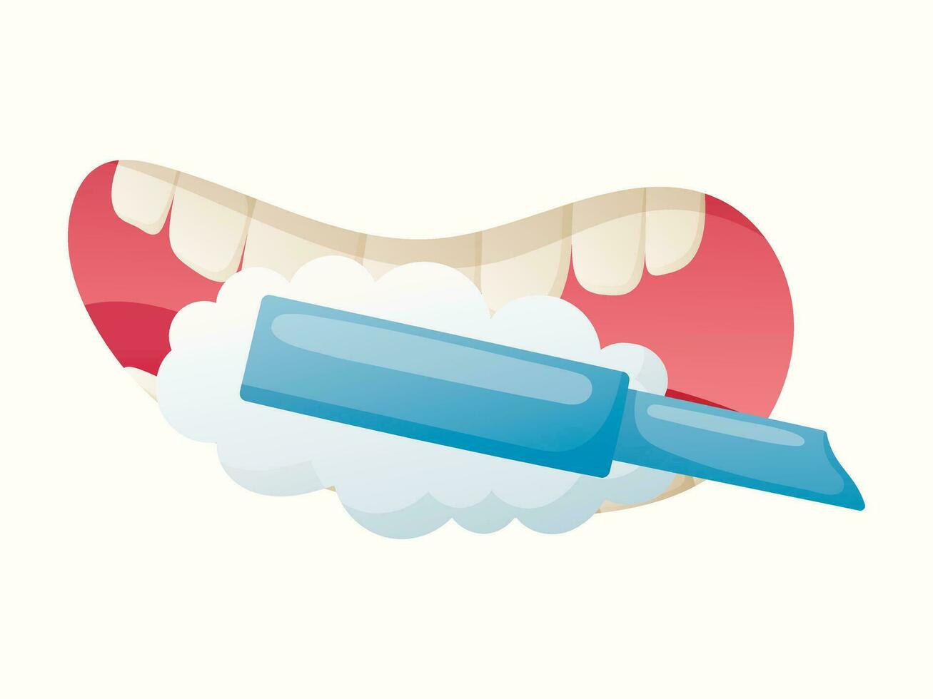 geïsoleerd tekenfilm illustratie van mondeling holte, poetsen tanden, tandenborstel, tandpasta en schuim. vector