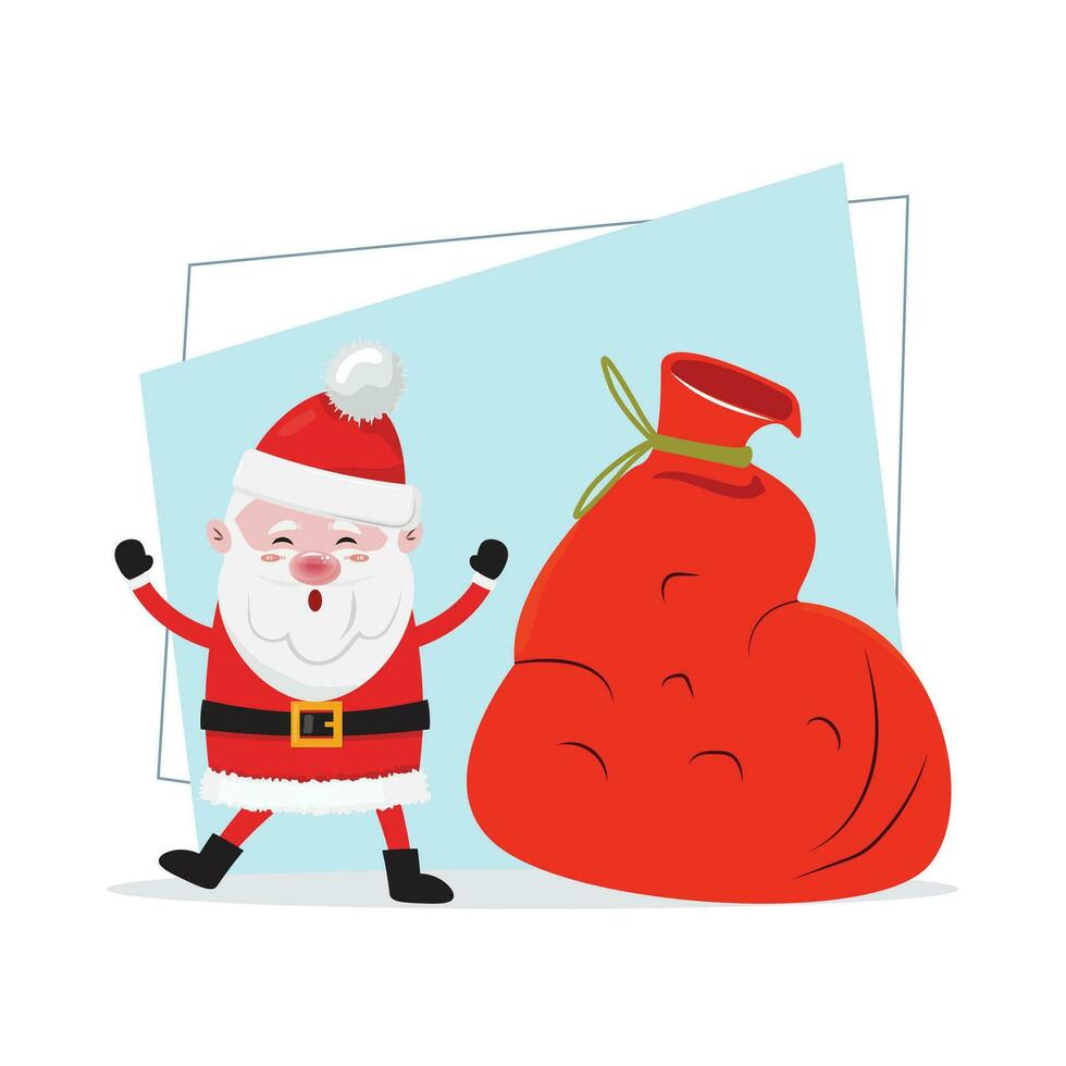 Kerstmis illustratie met een de kerstman claus staand De volgende naar de groot vol zak vector