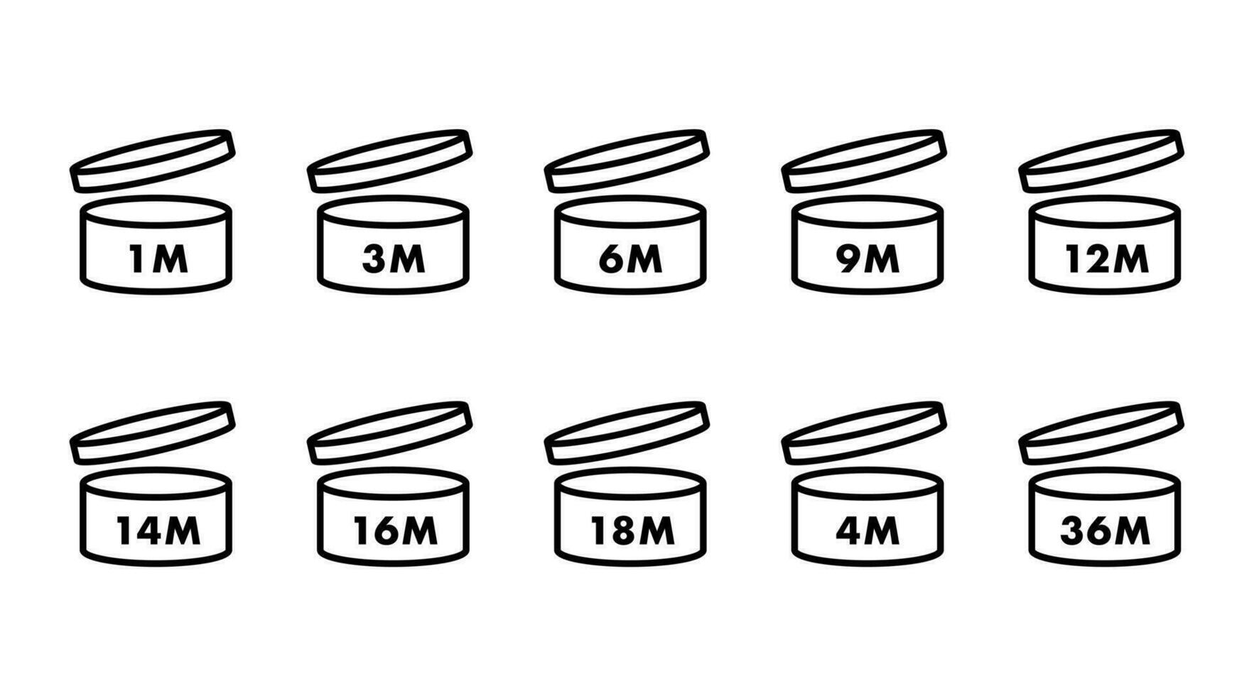 pao schoonheidsmiddelen lijn pictogrammen. periode na opening symbool. vector illustratie.