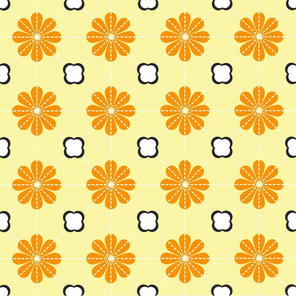geel en klein zwart en wit bloemen patroon. vector naadloos achtergrond