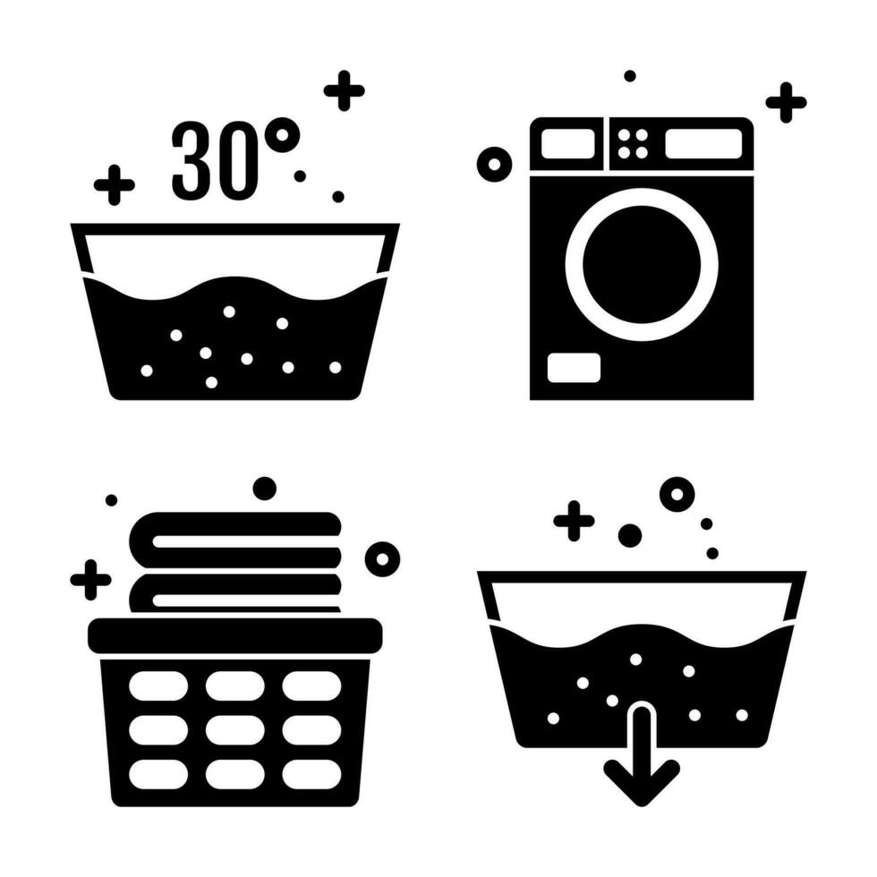 vector wasserij en het wassen pictogrammen symbolen in glyph stijl