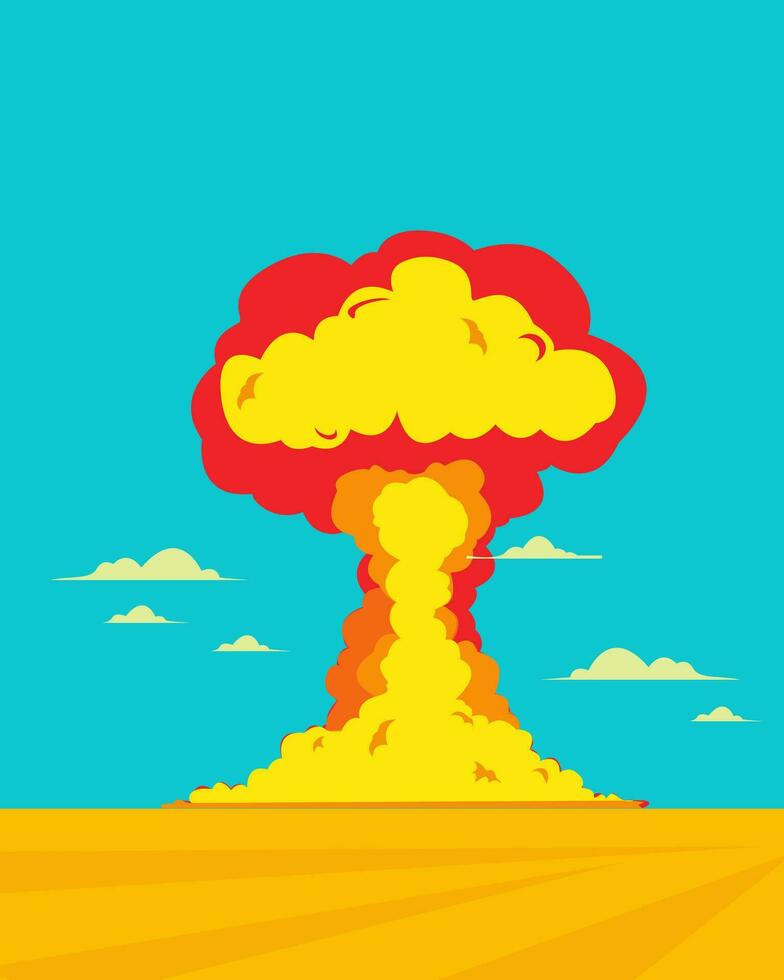nucleair explosie in woestijn, vector vlak illustratie. atomair oorlog aanval. globaal catastrofe.