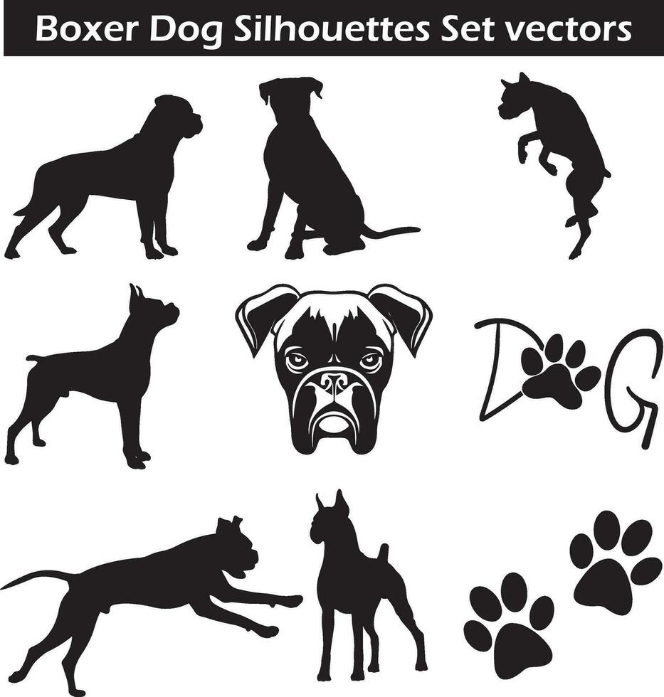 bokser honden reeks silhouet Aan wit achtergrond, geïsoleerd, vector