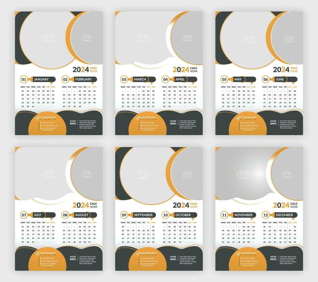 6 pagina's muur kalender 2024 gemakkelijk ontwerp zakelijke bedrijf jaar- ontwerper sjabloon set. vector