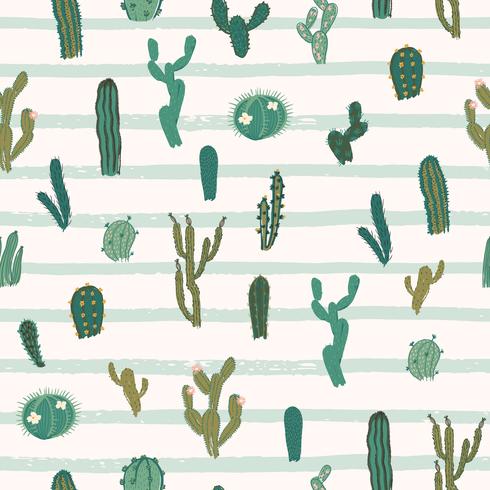 Vector naadloos patroon met cactus. Herhaalde textuur met groene cactussen.