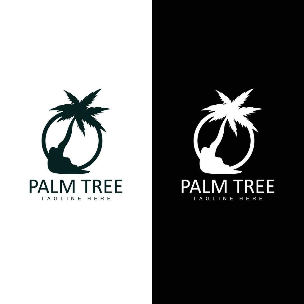 kokosnoot boom logo, palm boom zonsondergang strand vector, elegant minimalistische gemakkelijk ontwerp, symbool sjabloon icoon vector