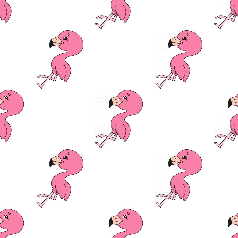 vrolijke flamingo's. gekleurde naadloze patroon met schattige stripfiguur. eenvoudige platte vectorillustratie geïsoleerd op een witte achtergrond. design behang, stof, inpakpapier, covers, websites. vector