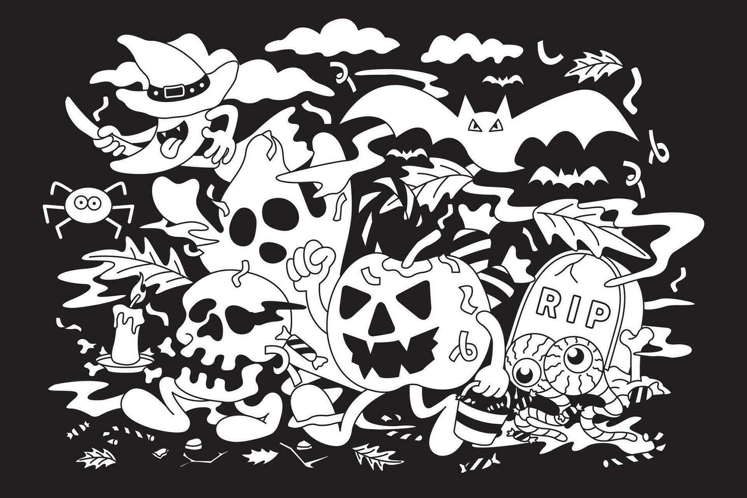 halloween doodles illustratie mooi zo voor sociaal media inhoud, afdrukken baseren toepassing en handelswaar. vector
