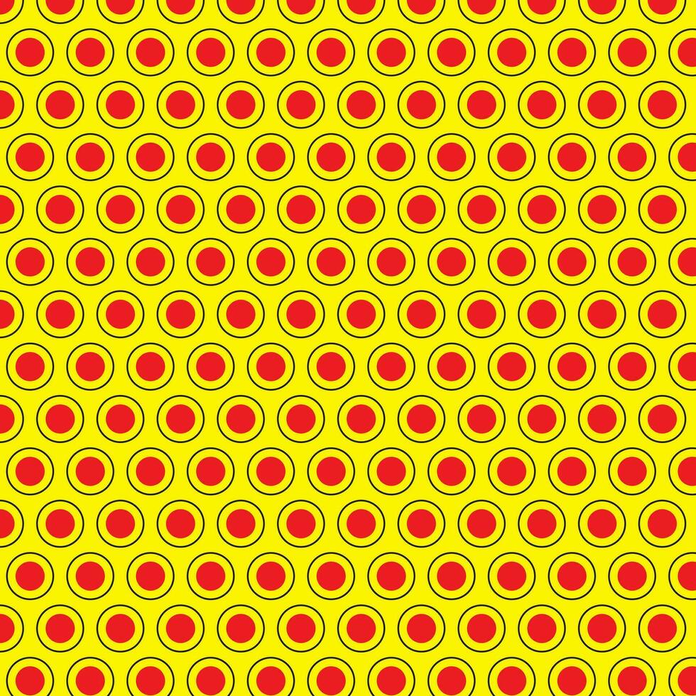 gemakkelijk abstract genaaid neopolitisch zwart rood kleur cirkel punt golvend patroon Aan geel achtergrond, perfect voor achtergrond behang vector