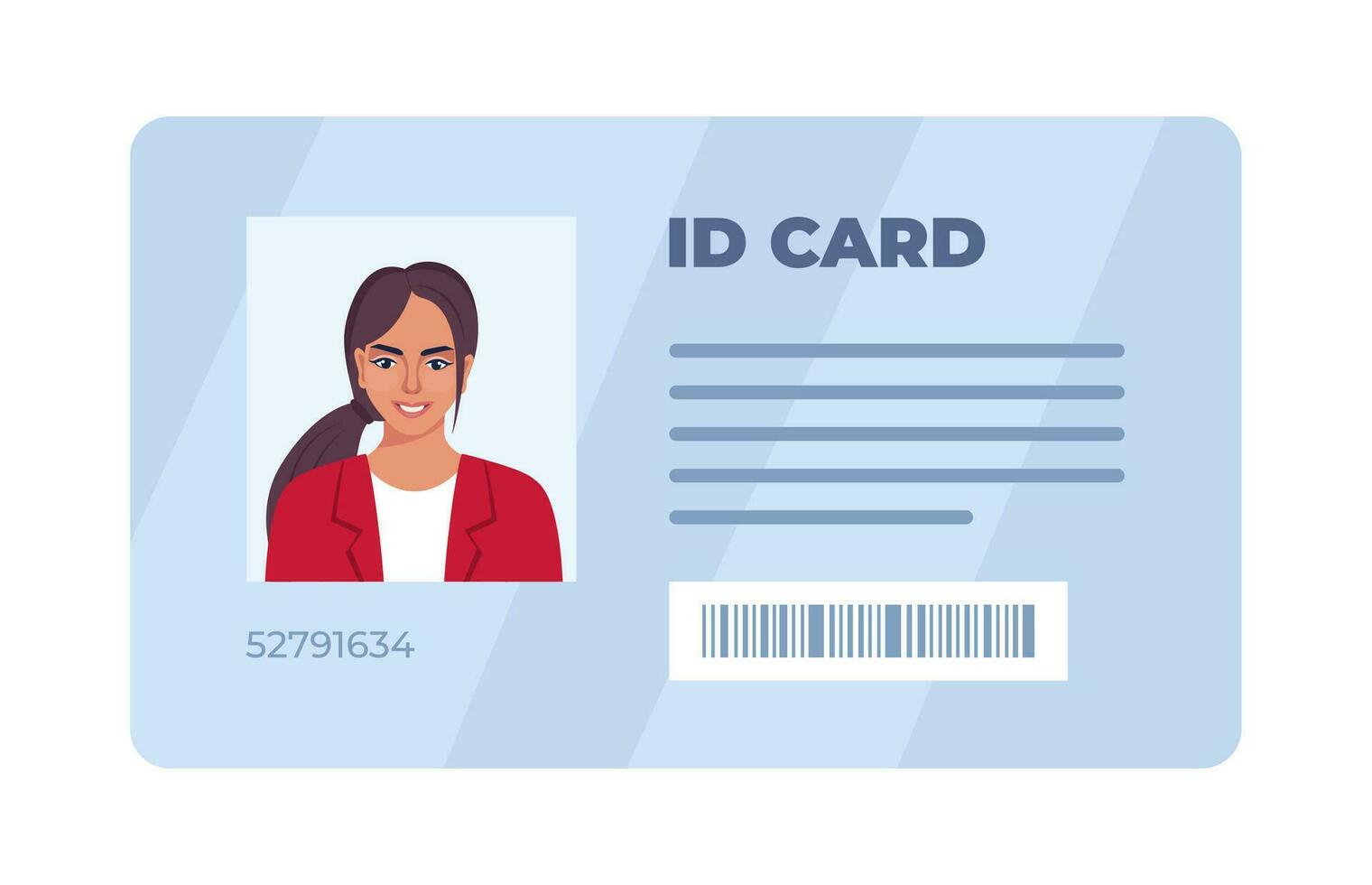 ID kaart kaart. persoonlijk info gegevens. identificatie document met persoon foto. gebruiker of profiel kaart. bestuurder licentie. vlak stijl. vector illustratie.