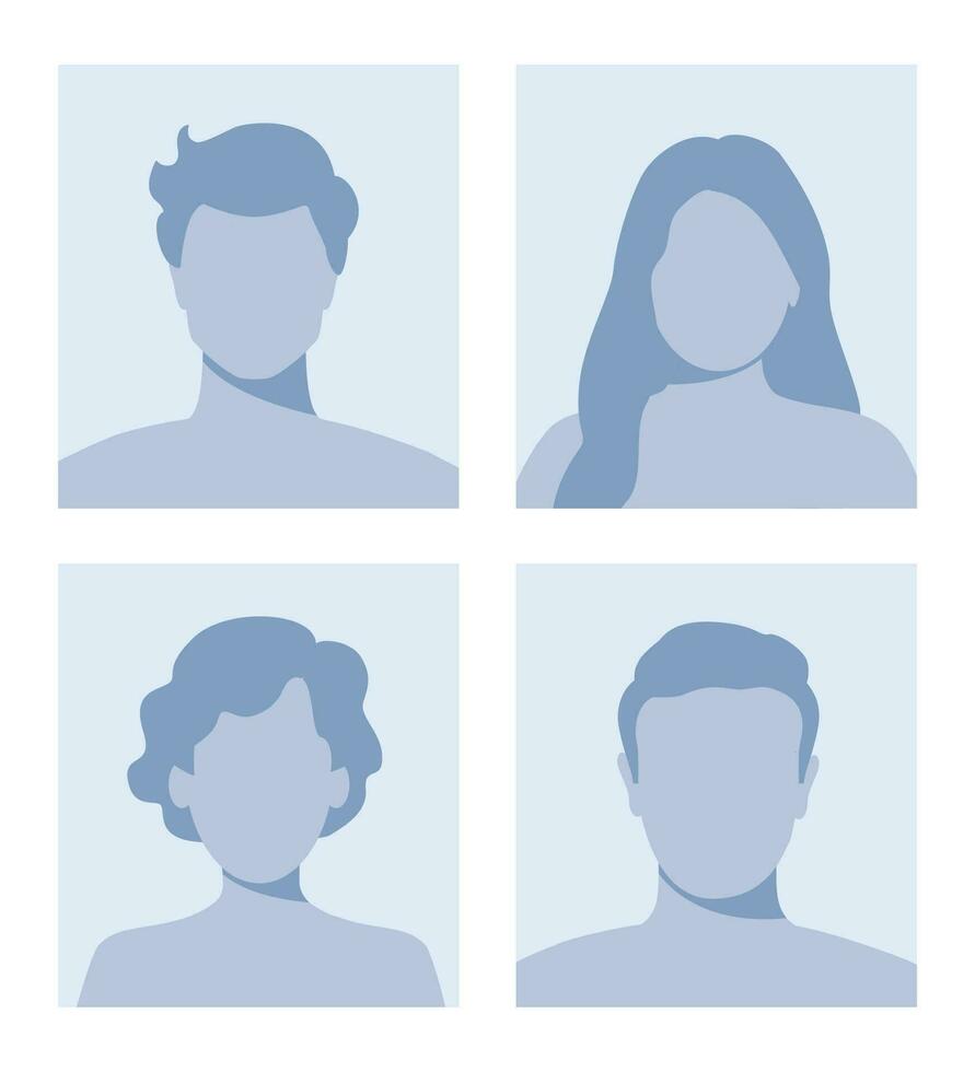 Mens en vrouw leeg avatars set. standaard foto tijdelijke aanduiding voor sociaal netwerken, hervat, forums en dating plaatsen. mannetje en vrouw Nee foto afbeeldingen voor ongevuld gebruiker profiel. vector illustratie.