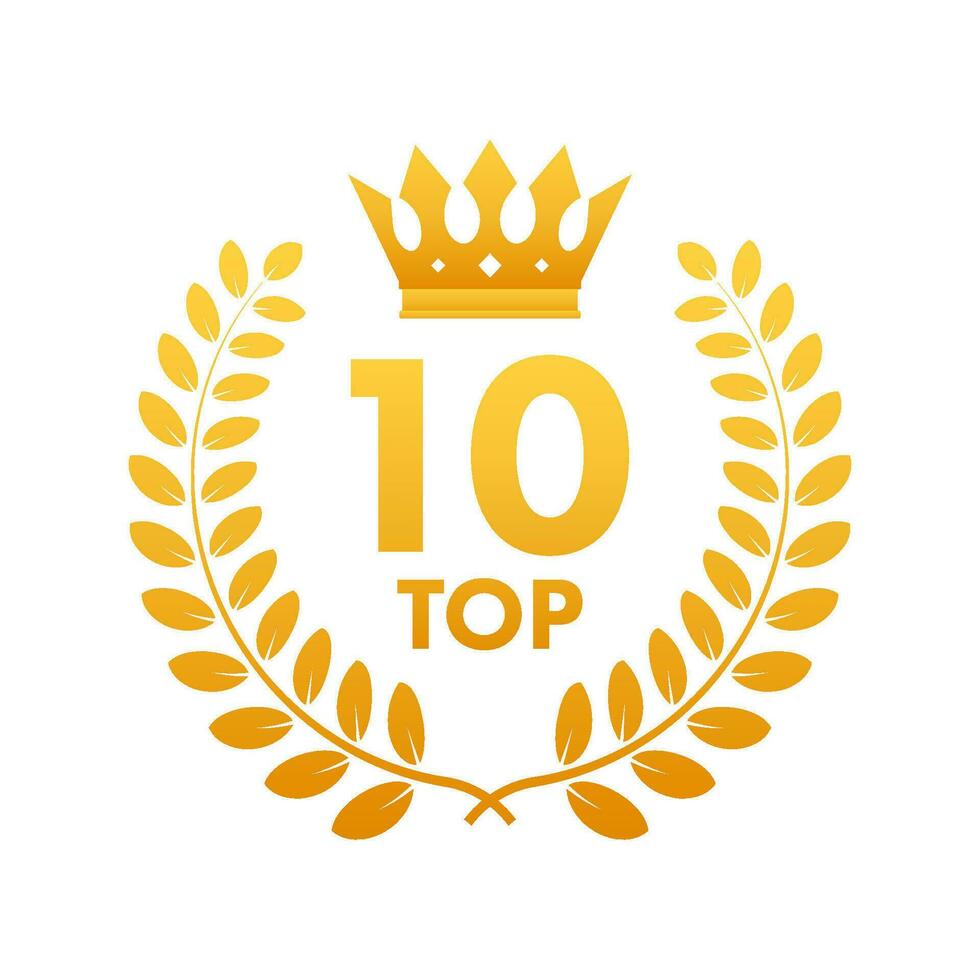 top 10 label. gouden laurier krans icoon. vector voorraad illustratie.