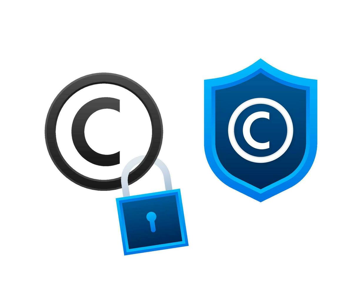 auteursrechten, handelsmerk. intellectueel eigendom teken, label. vector voorraad illustratie.