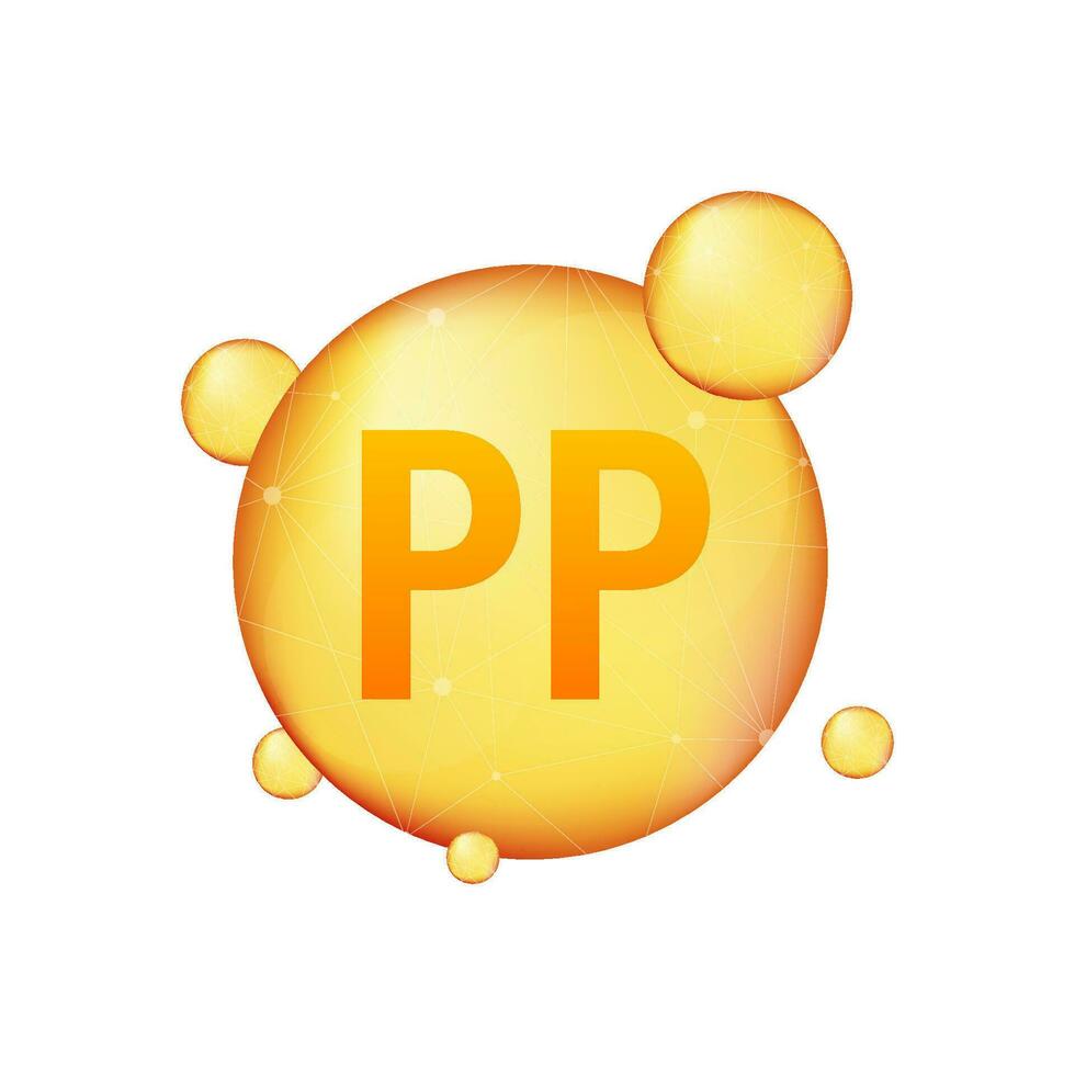 vitamine pp goud schijnend icoon. ascorbinezuur zuur. vector voorraad illustratie