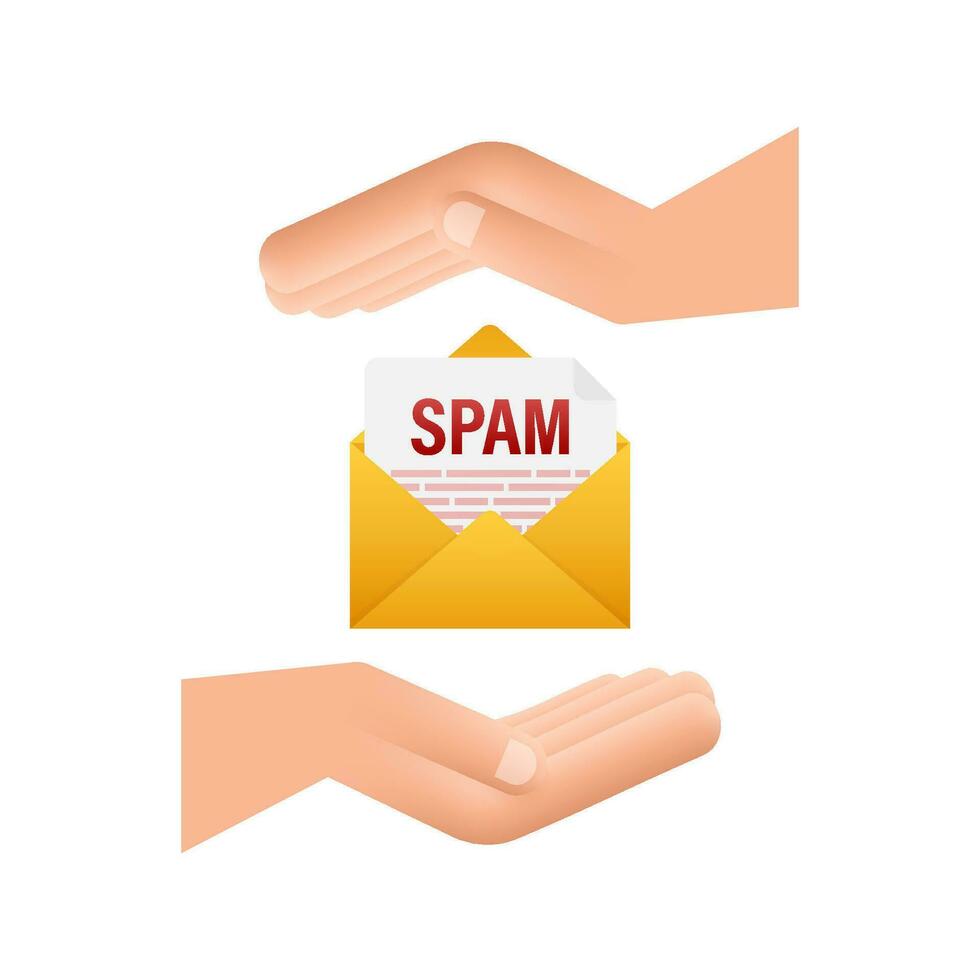 Nee spam teken in handen. spam e-mail waarschuwing. concept van virus, piraterij, hacken en veiligheid. envelop met spam. beweging grafiek 4k vector