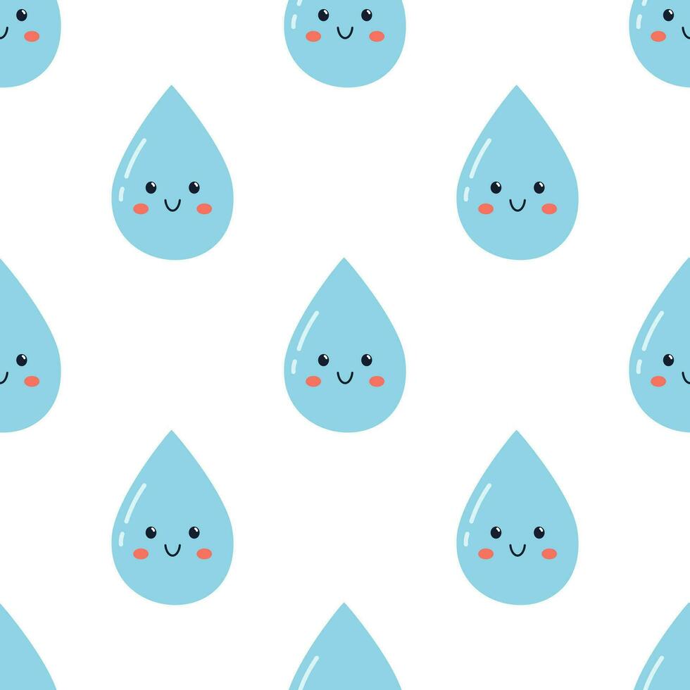 vector water naadloos patroon met schattig water druppels. modieus afdrukken met waterdruppel met gezicht Aan wit achtergrond. omhulsel patroon ontwerp. drinken meer water.