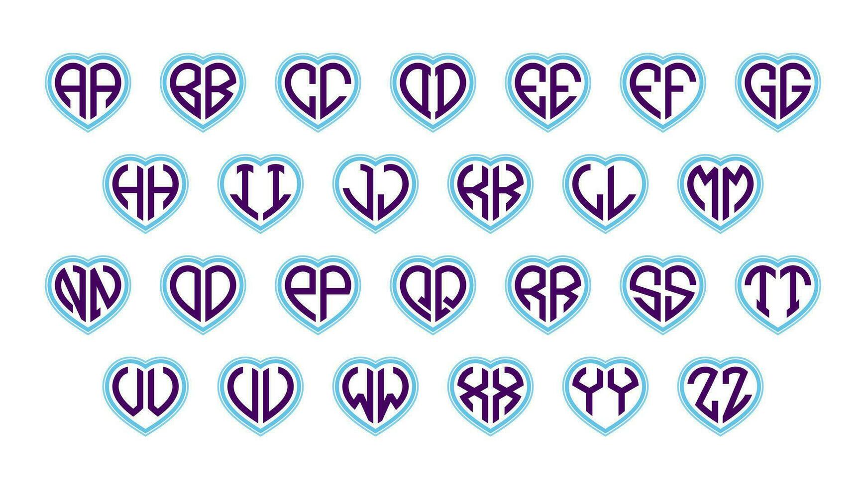 hart monogram 2 brieven alfabet doopvont liefde logo Valentijn logotype borduurwerk vector