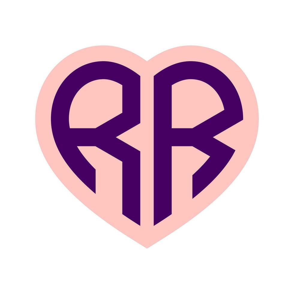 logo r hart monogram 2 brieven alfabet doopvont liefde logo Valentijn logotype borduurwerk vector